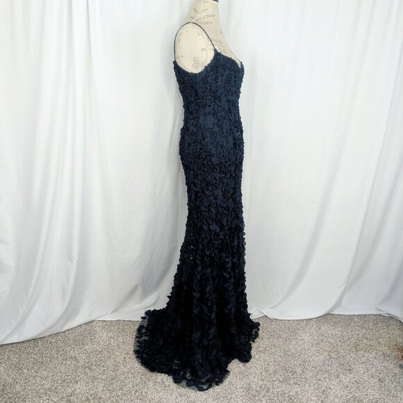 Theia Blue 3D Floral Gown Dress 6 Sleeveless - Picture 7 of 11